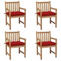  Krzesła ogrodowe z czerwonymi poduszkami, 4 szt., drewno tekowe