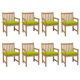  Krzesła ogrodowe z jasnozielonymi poduszkami, 8 szt., tekowe