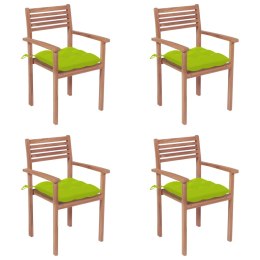  Krzesła ogrodowe, 4 szt., jasnozielone poduszki, drewno tekowe