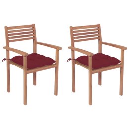  Krzesła ogrodowe, 2 szt., czerwone poduszki, lite drewno tekowe