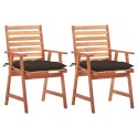  Krzesła ogrodowe z poduszkami, 2 szt., lite drewno akacjowe