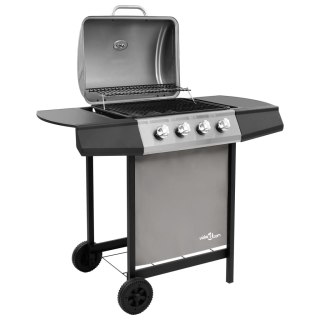  Grill gazowy z 4 palnikami, czarno-srebrny