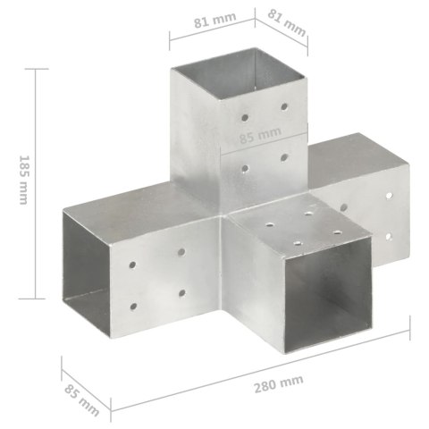  Łączniki w kształcie X, 4 szt., galwanizowany metal, 81x81 mm