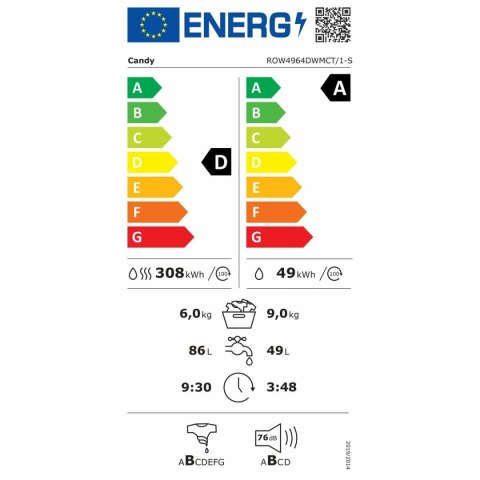 Washer - Dryer Candy ROW4964DWMCT1S 1400 rpm 9 kg 6 Kg