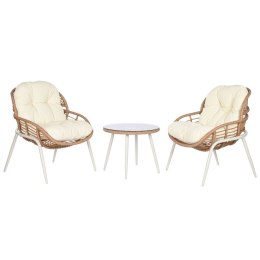 Zestaw Stół i 2 Krzesła Home ESPRIT Biały Beżowy Szary Metal Szkło rattan syntetyczny 55 x 55 x 47 cm