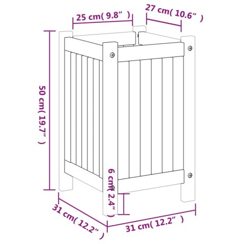  Donica ogrodowa z wyściółką, 31x31x50 cm, lite drewno akacjowe