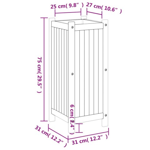  Donica ogrodowa z wyściółką, 31x31x75 cm, lite drewno akacjowe