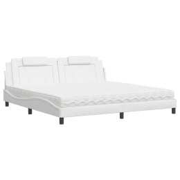  Łóżko z materacem, białe, 200x200 cm, sztuczna skóra