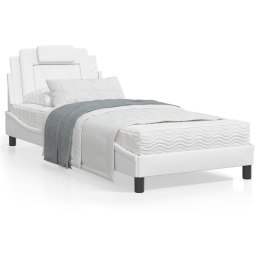  Łóżko z materacem, białe, 90x190 cm, sztuczna skóra