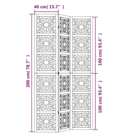  Parawan pokojowy, 3-panelowy, brązowo-czarny, lita paulownia