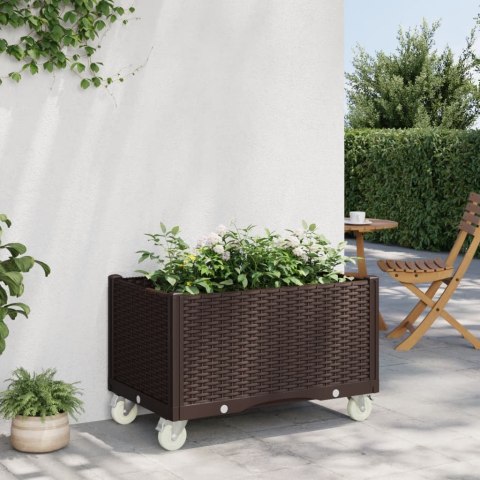  Donica ogrodowa z kółkami, brązowa, 80x50x54 cm, PP