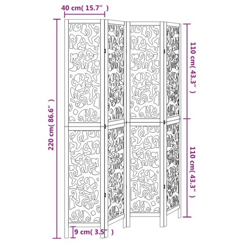  Parawan pokojowy, 4-panelowy, biały, lite drewno paulowni