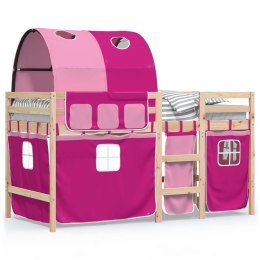  Dziecięce łóżko na antresoli, z tunelem, różowe, 90x200 cm