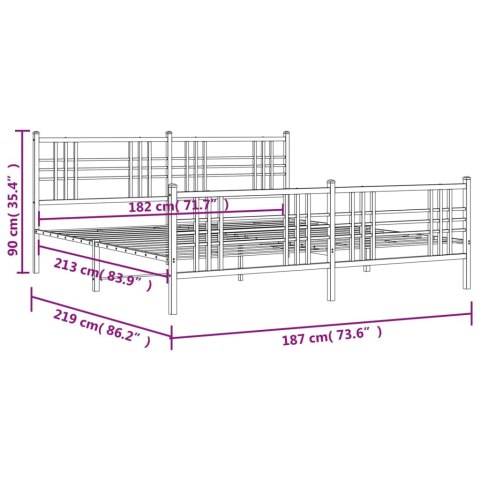  Metalowa rama łóżka z wezgłowiem i zanóżkiem, biała, 183x213 cm