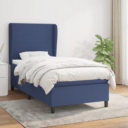  Łóżko kontynentalne z materacem, niebieskie, tkanina, 90x190 cm