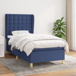  Łóżko kontynentalne z materacem, niebieskie, tkanina, 80x200 cm