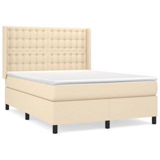  Łóżko kontynentalne z materacem, kremowe, tkanina, 140x190 cm