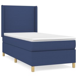  Łóżko kontynentalne z materacem, niebieskie, tkanina, 90x190 cm