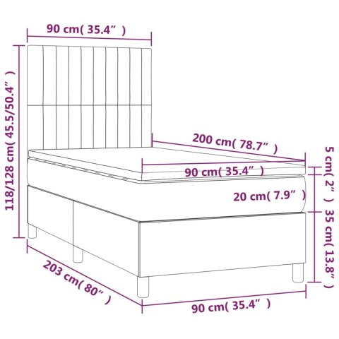  Łóżko kontynentalne z materacem i LED, różowy aksamit 90x200 cm