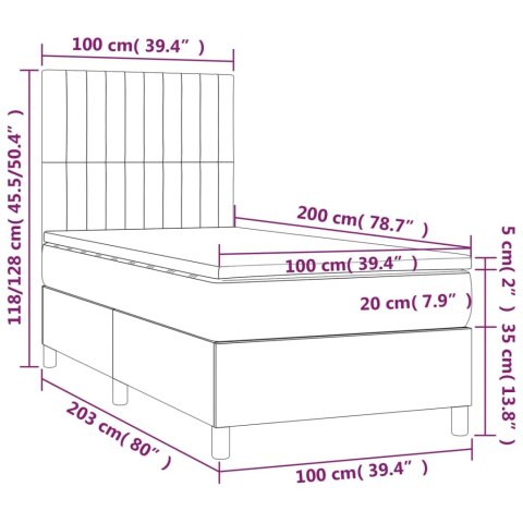  Łóżko kontynentalne z materacem i LED zielony aksamit 100x200cm