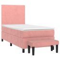  Łóżko kontynentalne z materacem, różowe, aksamit, 90x200 cm