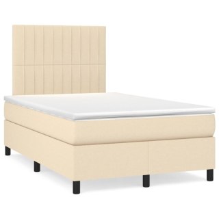  Łóżko kontynentalne z materacem, kremowe, tkanina, 120x200 cm