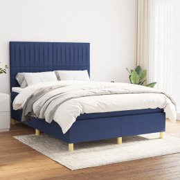  Łóżko kontynentalne z materacem, niebieskie, tkanina 140x190 cm