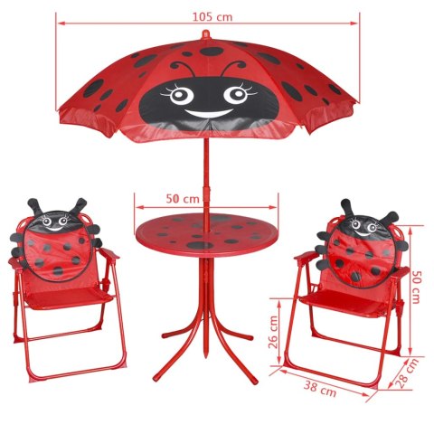  3-cz. dziecięcy zestaw mebli do ogrodu, z parasolem, czerwony