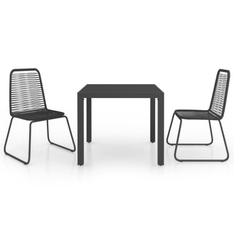  3-częściowy zestaw mebli ogrodowych, rattan PVC, czarny