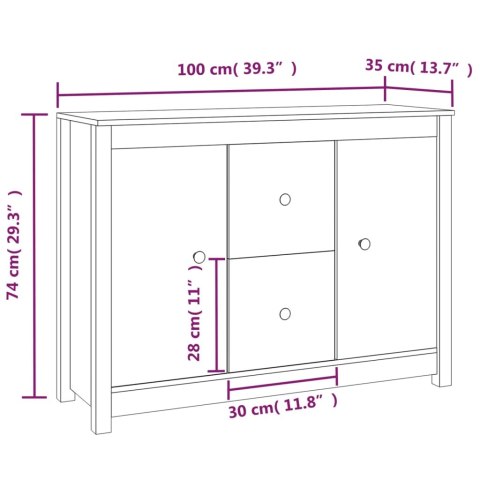  Komoda, 100x35x74 cm, lite drewno sosnowe