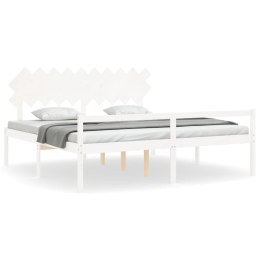  Łóżko dla seniora, z wezgłowiem, białe, 200x200 cm, lite drewno