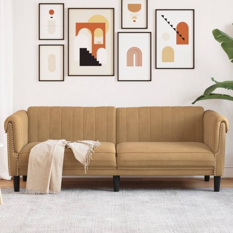  Sofa 3-osobowa, brązowa, tapicerowana aksamitem