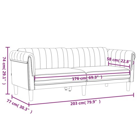  Sofa 3-osobowa, brązowa, tapicerowana aksamitem