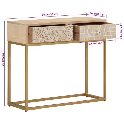  Stolik konsolowy, 90x30x76 cm, lite drewno mango i żelazo