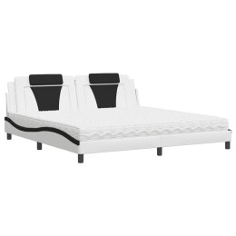  Łóżko z materacem, biało-czarne, 200x200 cm, sztuczna skóra