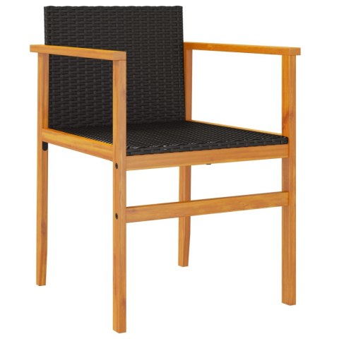  Krzesła ogrodowe, 2 szt., czarne, polirattan i drewno