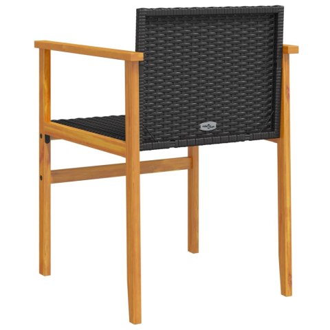  Krzesła ogrodowe, 2 szt., czarne, polirattan i drewno