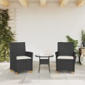  Krzesła ogrodowe, poduszki, 2 szt., czarne, rattan PE i drewno