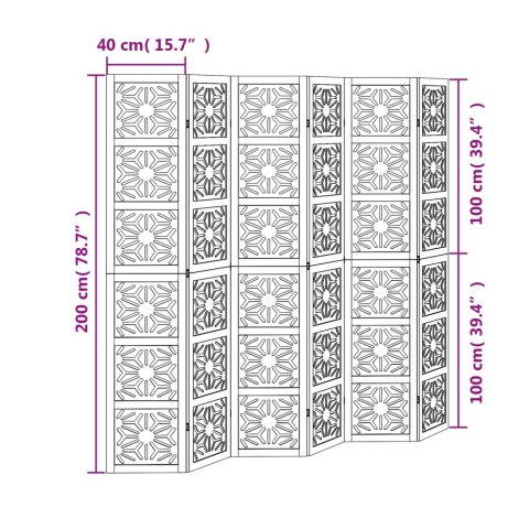  Parawan pokojowy, 6-panelowy, brązowo-czarny, lita paulownia