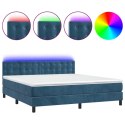 Łóżko kontynentalne, materac i LED, niebieski aksamit 180x200cm