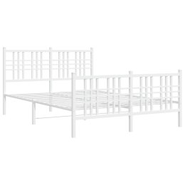  Metalowa rama łóżka z wezgłowiem i zanóżkiem, biała, 137x190 cm
