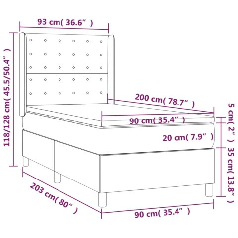  Łóżko kontynentalne z materacem i LED zielony aksamit 90x200 cm