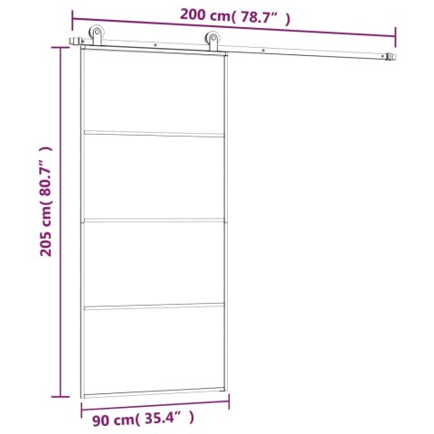  Drzwi przesuwne z osprzętem, 90x205 cm, szkło ESG i aluminium