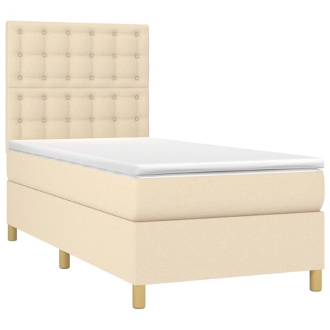  Łóżko kontynentalne z materacem, kremowe, tkanina, 90x200 cm