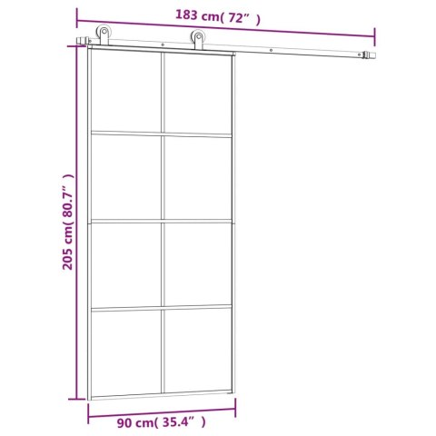  Drzwi przesuwne z osprzętem, 90x205 cm, szkło ESG i aluminium