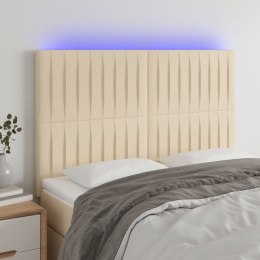  Zagłówek do łóżka z LED, kremowy, 144x5x118/128 cm, tkanina