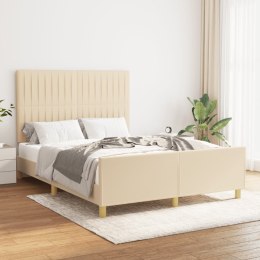  Rama łóżka z zagłówkiem, kremowa, 140x190 cm, obita tkaniną