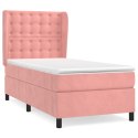  Łóżko kontynentalne z materacem, różowe, aksamit, 90x200 cm