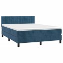  Łóżko kontynentalne, materac i LED, niebieski aksamit 140x190cm