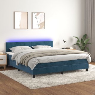  Łóżko kontynentalne, materac i LED, niebieski aksamit 180x200cm